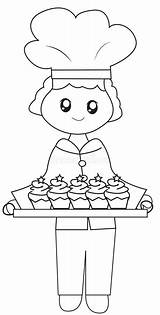 Cupcakes Baked Chef Coloring His Preview Illustration sketch template