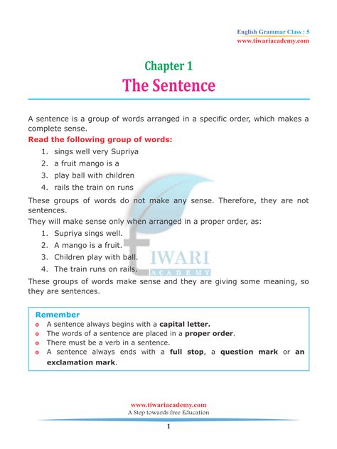 class  english grammar chapter   sentence