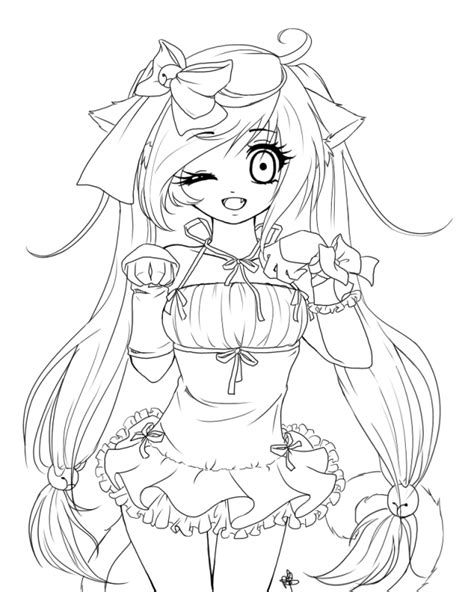 anime cat girl coloring pages   anime cat girl