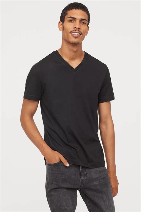 Handm Regular Fit V Neck T Shirt In Black For Men Lyst