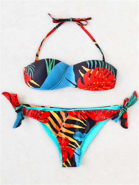 Shop Tropical Print Side Tie Bikini Set Online Shein Offers Tropical