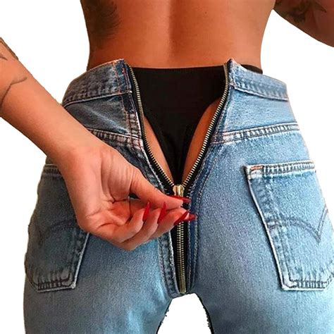 Women Sexy Push Up Back Zipper Jeans High Waisted Stylish Skinny Slim