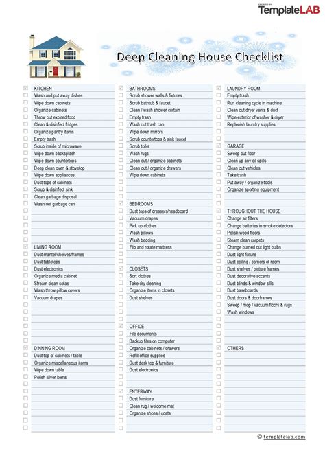 printable professional house cleaning checklist printable form