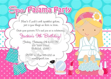 spa pajama party birthday invitation diy print your own invitation