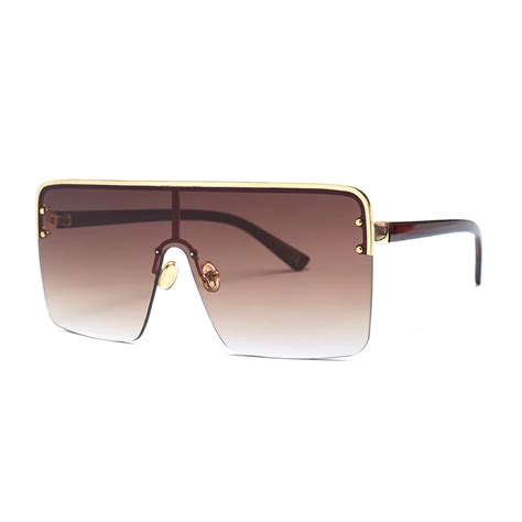 oversized square sunglasses retro semi rimless big frame women men 2018