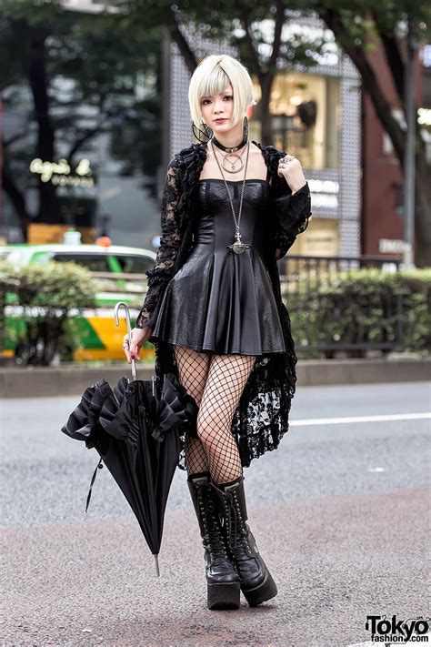 gothic harajuku girl  black lace mini dress platform boots