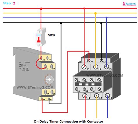 delay timer connection  contactor etechnog