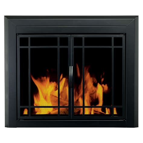 pleasant hearth easton black fireplace glass firescreen doors large fireplacesscom