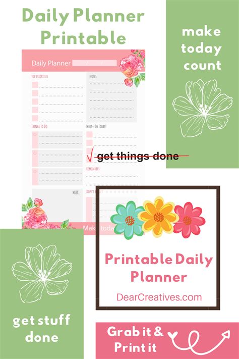 daily planner printable  today count dear creatives