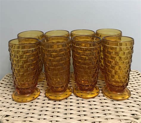 1970s Indiana Glass Whitehall By Colony Cubist Amber Footed Etsy