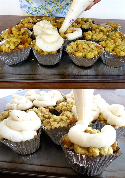 food design thanksgiving cupcakes made from turkey and stuffing bit rebels