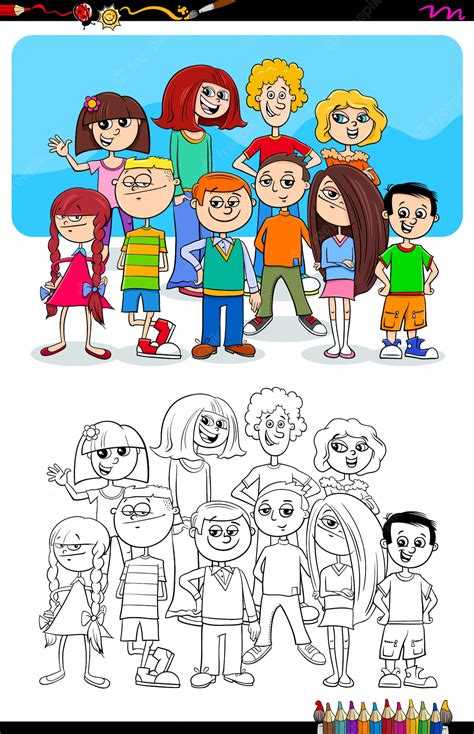 premium vector cartoon illustration  kids group coloring book