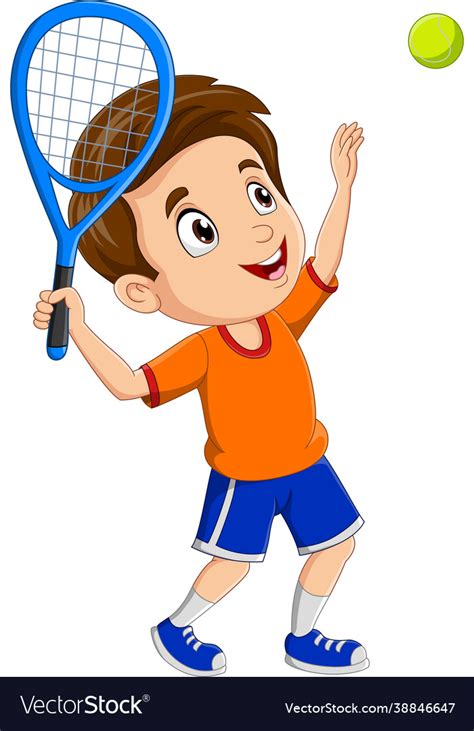 cartoon  boy playing  tennis royalty  vector
