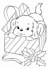 Puppy Coloring Pages Christmas Printable Gift Cute Pup Sheets Coming Print Kids Colouring Cartoon Color Dog Present Colour Book Prints sketch template
