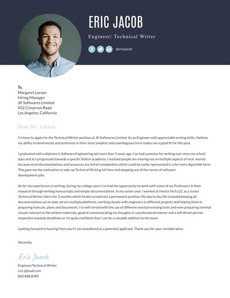 technical writer cover letter template visme