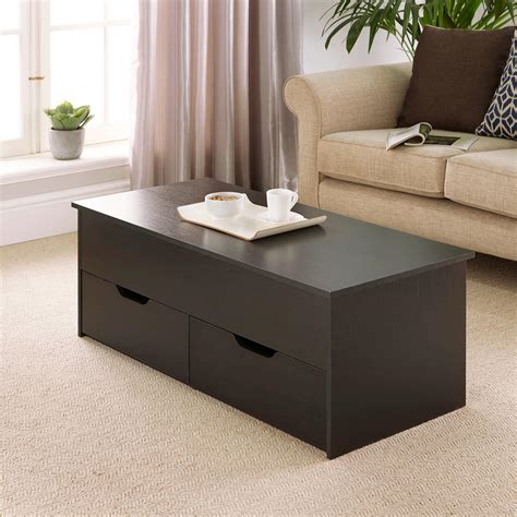 dark wood coffee table  storage shiro walnut  drawer coffee table