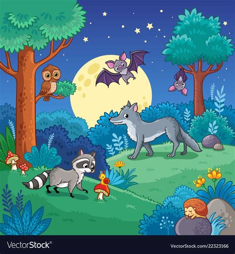 background  animals   night forest vector illustration
