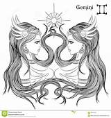 Gemini Zodiac Tweeling Horoscope Astrological Teken Astrologisch Meisje Illustration Astrology Lineart  sketch template