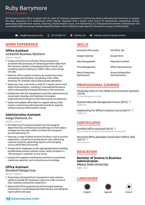 office assistant resume sample   guide