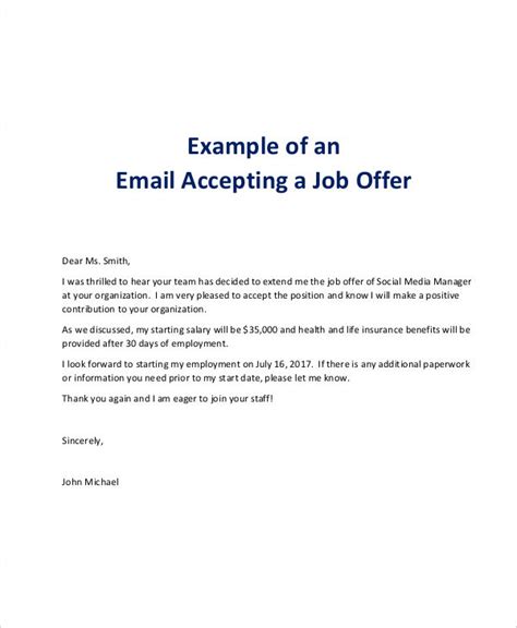 employment offer email template