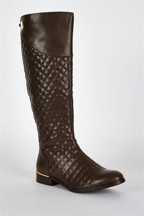quilted leatherette low heel calf boots boots quilted
