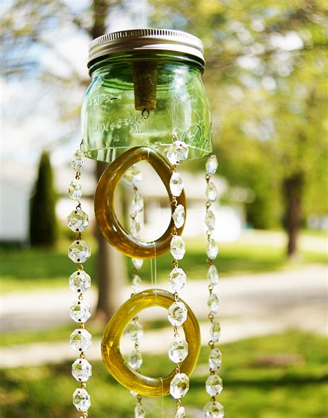 green mason jar  recycled wine bottle wind chimes