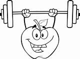 Weights Coloring Lifting Cartoon Drawing Apple Weightlifting Weight Character Pages Printable Clipart Drawings Kids Public sketch template