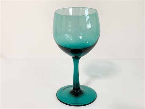 Vintage Aqua Green Wine Glasses Set Of 4 Teal Green Hand Blown Wine