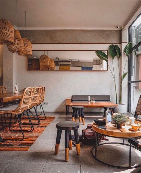 desain interior cafe gaya rustic  furniture rotan  bambu