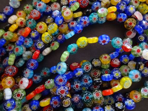 14 5 Inch Strand Of 6mm Glass Millefiori Beads Flat Round About 65