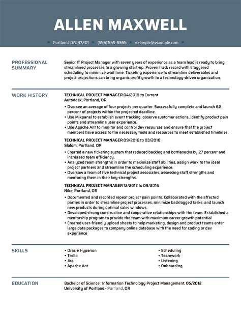 technical project manager resume examples  livecareer