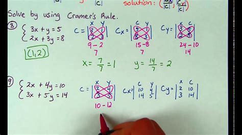 algebra  ch  part  solving  cramers rule   matrices youtube