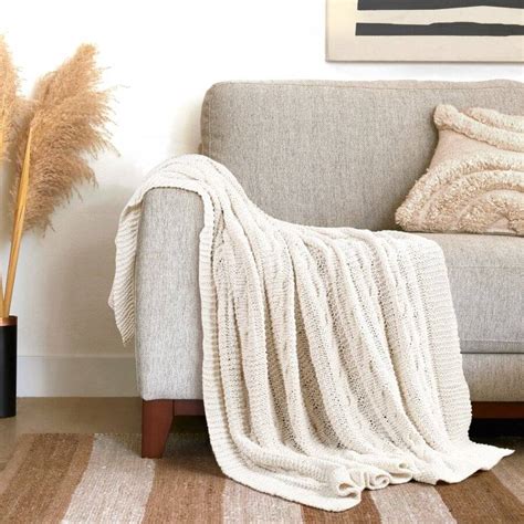chunky cotton blanket sofa throw cream elite housewares