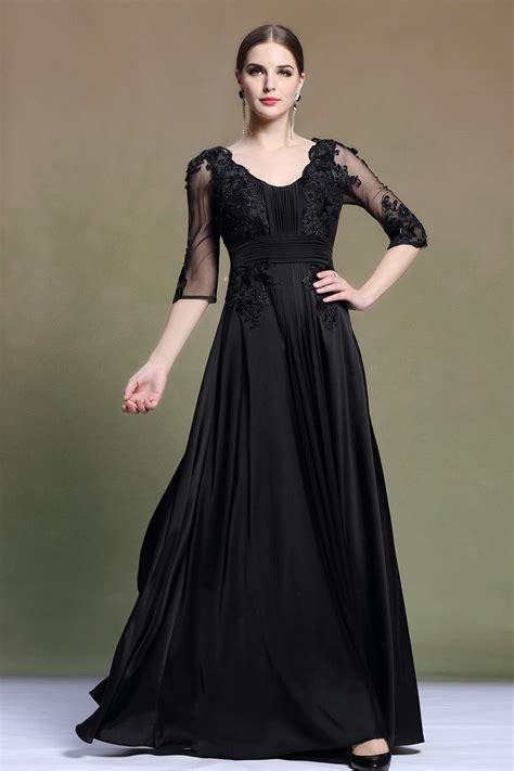elegant scoop  sleeves satin black evening dress xhd dressesmallauco