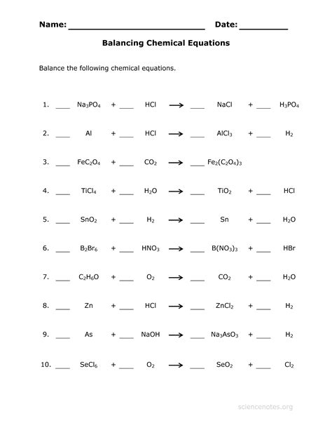 balancing chemical equations practice worksheet  answers db excelcom