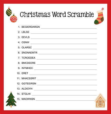christmas word scramble printable printableecom
