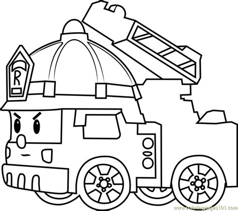 roy fire truck coloring page  kids  robocar poli printable