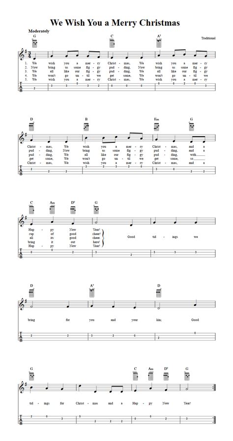We Wish You A Merry Christmas Chords Sheet Music And Tab For Ukulele
