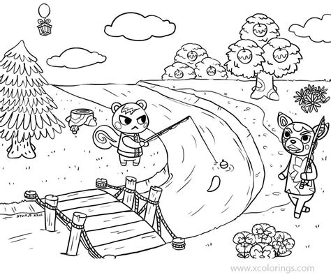 animal crossing coloring pages fishing   river xcoloringscom
