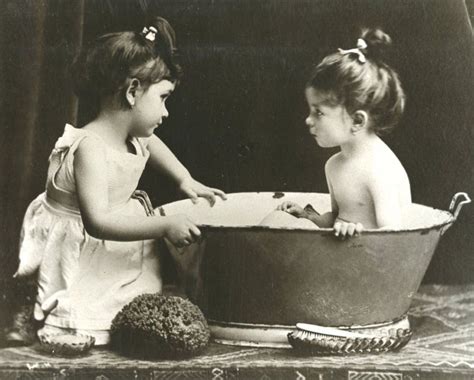 Young Twin Sisters At Bath Time Circa 1915 Bath Girls Tin Tub Bath