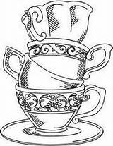 Tea Drawing Coloring Pages Cup Teacup Cups Wonderland Alice Color Embroidery Book Pot Drawings Dibujos Patterns Para Teapot Hand Line sketch template