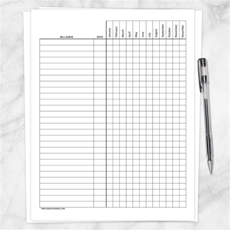 bill payment tracker log full year printable  printable planning