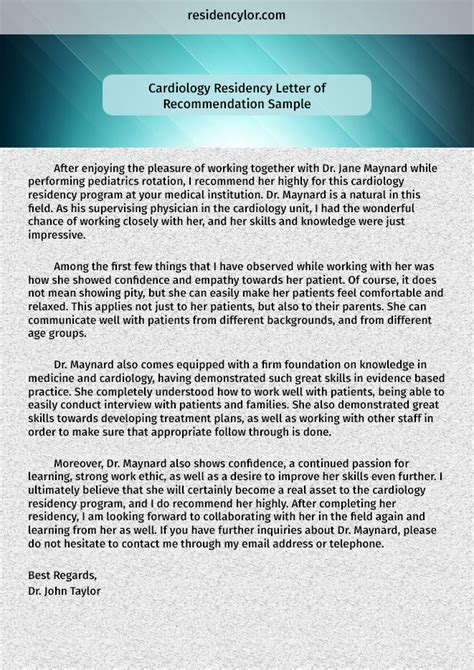 professional medical recommendation letter  residency