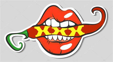 sexy pop art lips with pepper and xxx lettering vector illustration