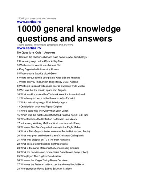 sample general knowledge quiz questions and answers