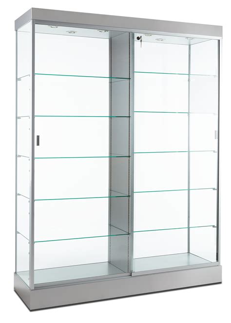 Retail Display Case Silver Finish Hidden Wheels For