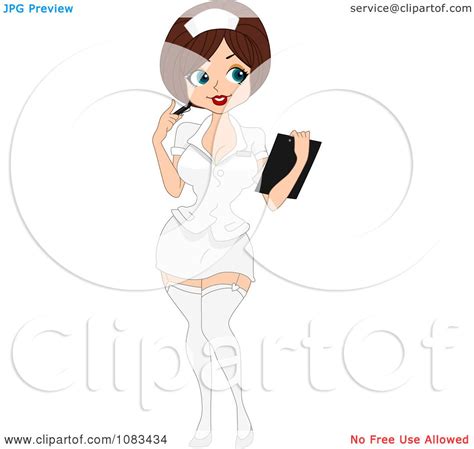 Clipart Pinup Nurse Holding A Clipboard Royalty Free
