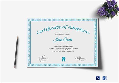 printable adoption certificate design template  psd word