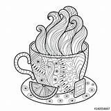 Coloring Tea Cup Pages Adults Coffee Illustration Vector Book Fotolia Adult Au Getcolorings Zentangle Stock Colouring Cups Pag Printable Mandalas sketch template