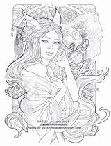 Coloring Pages Fantasy Adele Meadowhaven Kitsune Lineart Lorienne Beautiful Book Choose Board Drawings Color Line Secrets sketch template